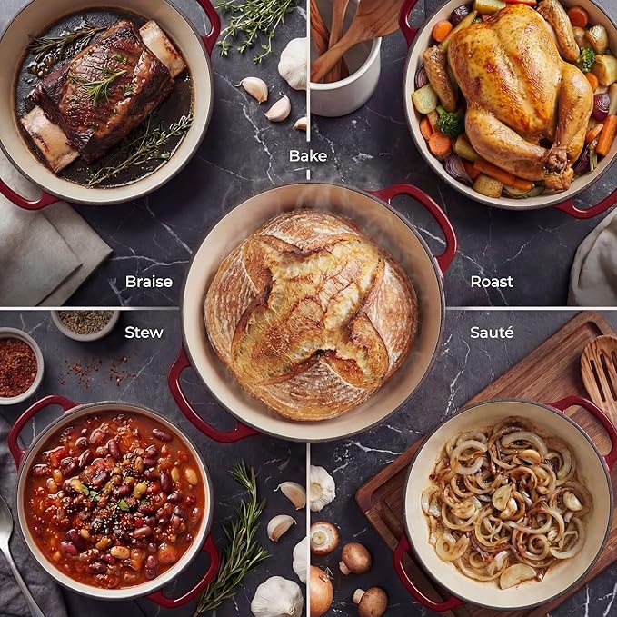 Zulay Kitchen 6 Quart Enameled Cast Iron Dutch Oven Pot with Lid – Premium Durability & Oven Safe up to 500°F – Heavy Duty Cookware Perfect for Bread Baking, Stews, Braising & Roasting – Garnet - Image 3