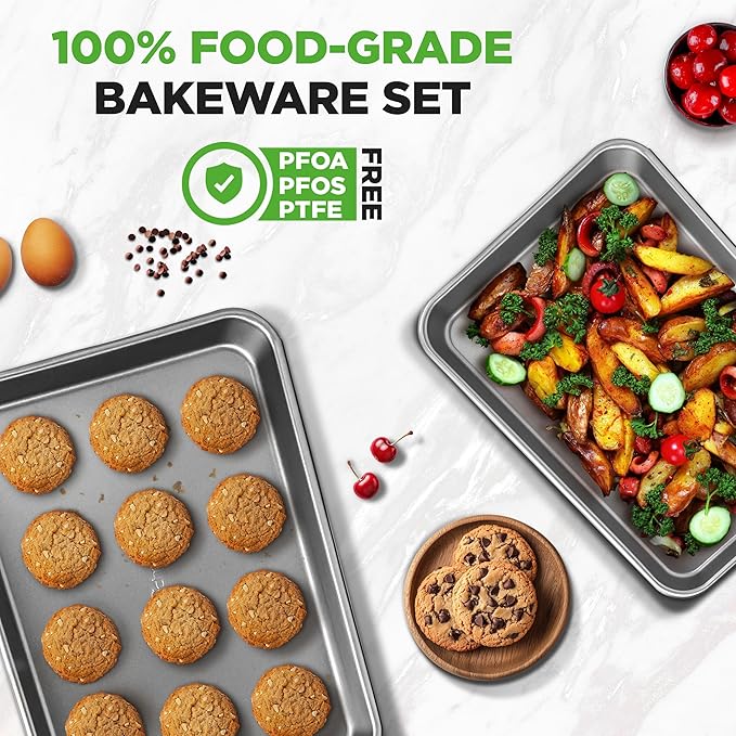 NutriChef 2-Piece Large & Medium Cookie Sheets for Baking - Non Stick Baking Sheet for Cookies, Sheet Cakes & Roasting - Dishwasher Safe - Gray - Image 5