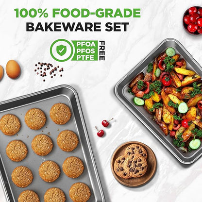 NutriChef 2-Piece Large & Medium Cookie Sheets for Baking - Non Stick Baking Sheet for Cookies, Sheet Cakes & Roasting - Dishwasher Safe - Gray - Image 5