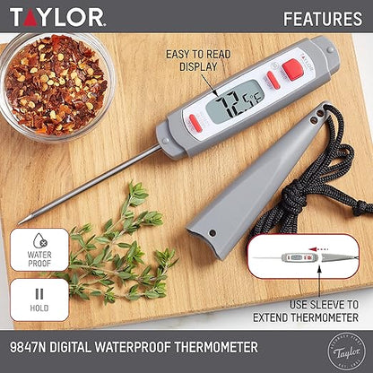 Taylor 9847 Waterproof Digital Instant Read Meat Food Grill BBQ Kitchen Cooking Thermometer, Comes with Sleeve Extender and Lanyard - Image 3