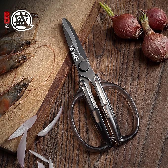 MITSUMOTO SAKARI Japanese Kitchen Scissors, Heavy Duty Detachable Stainless Steel Kitchen Shears with Titanium-Plated Blades, Clear Acrylic Handles for Meat, Fish, Nuts & Vegetables - Image 7
