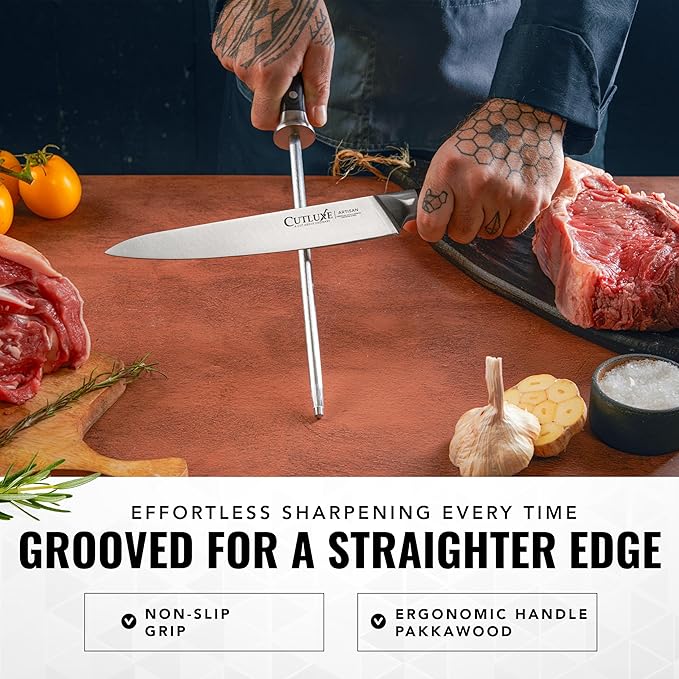 Cutluxe Honing Rod, Professional Knife Sharpener Rod – 10" Honing Steel – Ergonomic Handle Design, Grilling Gifts for Men – Artisan Series - Image 3