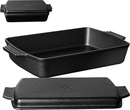 Northriver Casting 2-In-1 Pre Seasoned Cast Iron Dutch Oven With Skillet Lid,Casserole Dish,Rectangular Baking Pan,Griddle Pot Set, 6QT, 9"x13" by NorthriverCasting