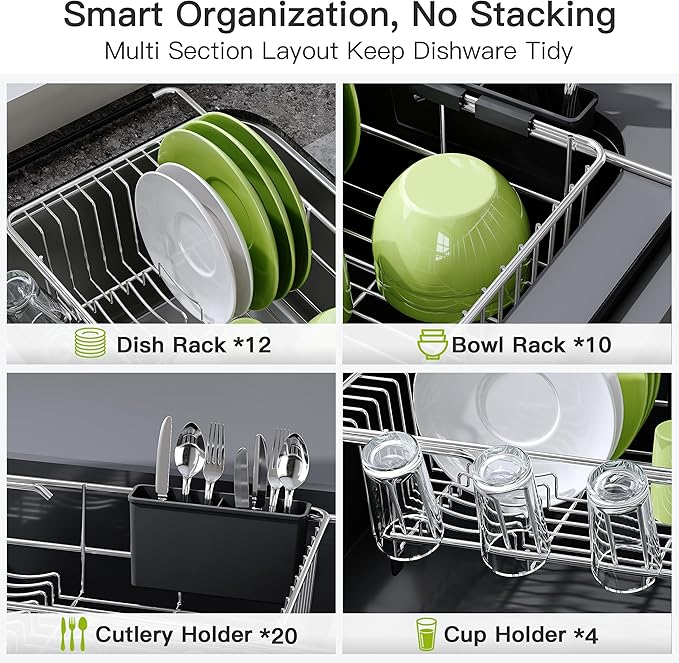 JASIWAY Dish Drying Rack in Sink, Expandable Stainless Steel Dish Drainers for Kitchen Counter, Dish Dryer Rack for Inside Sink, Over The Sink Dish Racks with Utensil Holder, Silver - Image 7