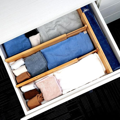 Utoplike Bamboo Drawer Dividers Large, 4'' High Adjustable Kitchen Drawer Organizers for Clothing, Spring Loaded, Works in Bathroom, Bedroom, Dresser, Desk, 4 pcs - Image 4
