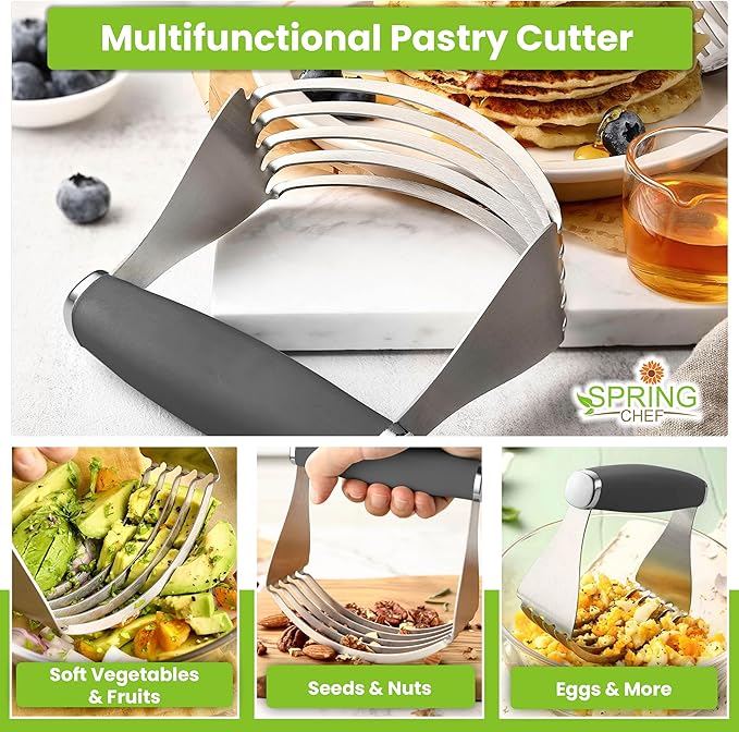 Spring Chef XL Stainless Steel Pastry Cutter Tool for Baking - Heavy Duty Dough Blender - Butter & Dough Cutter Tool with Sharp Blades - Pastry Blender for Easy Mixing - Dishwasher Safe - Gray - Image 5