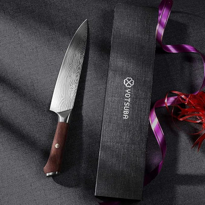 YOTSUBA 8 Inch Japanese Chef Knife, Ultra Sharp Professional Kitchen Knife, High Carbon Stainless Steel Knife with Ergonomic Wood Handle, Ideal for Home Cooking and Premium Gifting