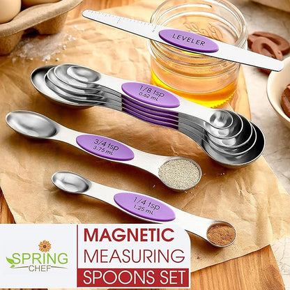 Spring Chef Stainless Steel Magnetic Measuring Spoons Set of 8 with Leveler, Nesting Metal Teaspoon & Tablespoon Measuring Spoons for Food, Heavy Duty Kitchen Gadgets for Baking & Cooking - Orchid - Image 7