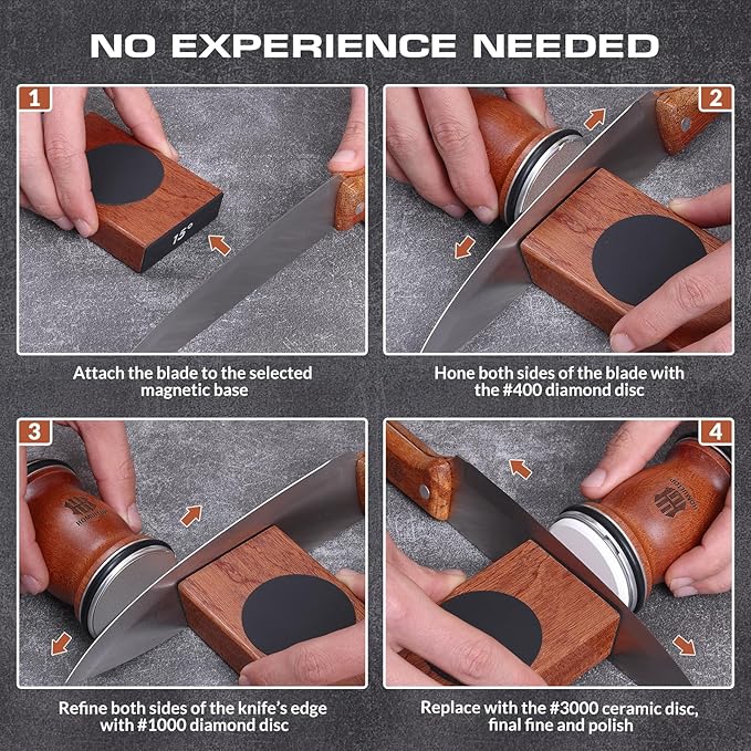 Rolling Knife Sharpener Kit, Kitchen Knife Sharpener with Replaceable Discs Diamond & Ceramic Knife Sharpeners Roller, Magnetic Knife Sharpening Kit with 15 & 20 Degree Base, Afilador De Cuchillos - Image 6