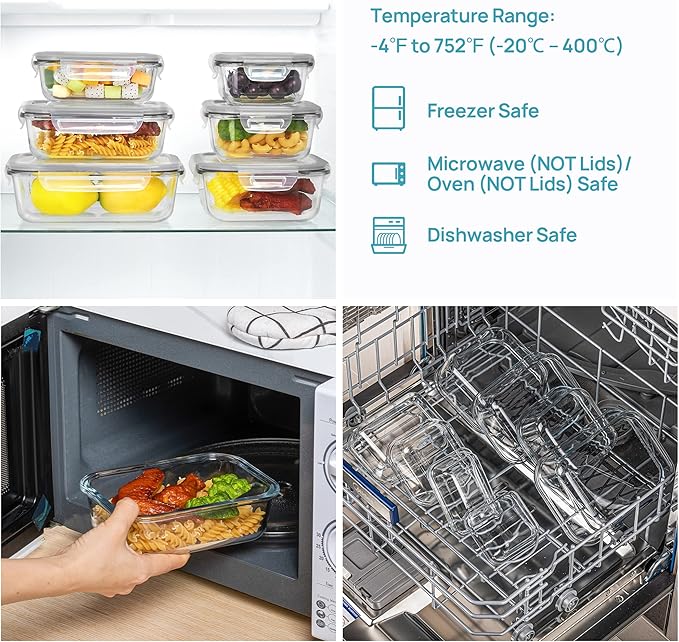 Vtopmart 8 Pack Glass Food Storage Containers with Airtight Lids, Glass Meal Prep Containers, Lunch Office Meal for Microwave, Oven, Freezer and Dishwasher, BPA Free - Image 3