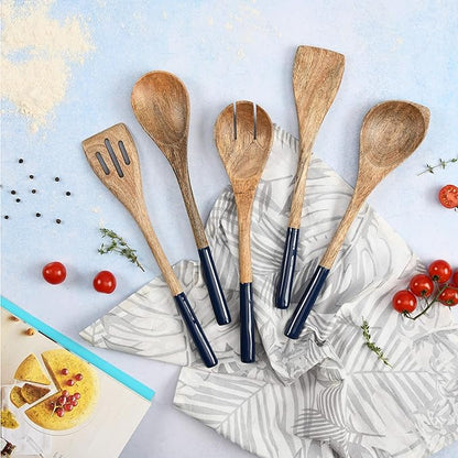 Folkulture Wooden Spoons for Cooking | 12" Premium Acacia Wooden Utensil Set of 5 - Smooth Finish, Soft Comfort Cooking Utensils Set for Kitchen, Gifts | Non Stick Wooden Cooking Utensils Set of 5