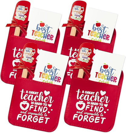 R HORSE Teacher Appreciation Gifts - 4 Pack Red Funny Pot Holder Set, Heat Resistant Oven Mitt with Silicone Spatula & Greeting Card, Unique Gift for Teacher Appreciation Week Thank You Present
