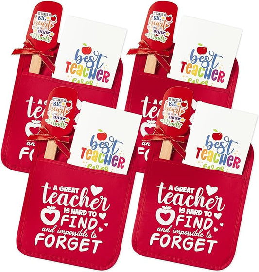 R HORSE Teacher Appreciation Gifts - 4 Pack Red Funny Pot Holder Set, Heat Resistant Oven Mitt with Silicone Spatula & Greeting Card, Unique Gift for Teacher Appreciation Week Thank You Present
