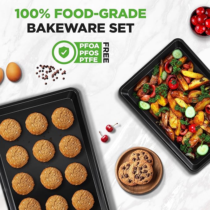 NutriChef 2-Piece Baking Sheet Non Stick - Premium Carbon Steel Cookie Sheets for Baking - Large and Medium Baking Trays for Oven - Black - Image 5