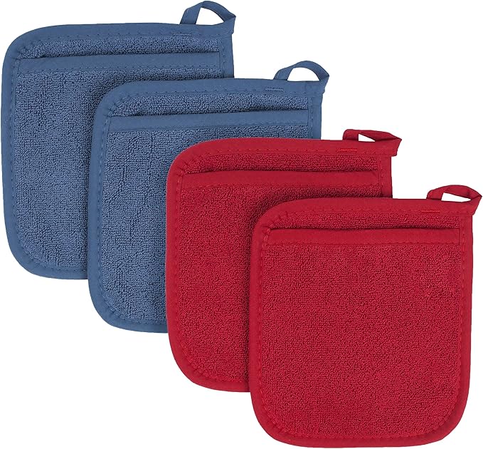 RITZ Terry Pocket Mitt & Hot Pad: Unparalleled Heat Resistant, Durable 100% Cotton – Ergonomically Designed for Optimal Grip – Easy-Care Machine Washable – 4-Pack, Federal/Paprika - Image 2
