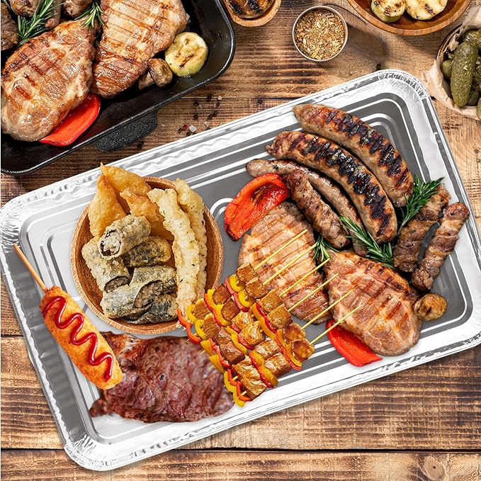50 Pack Aluminum Pans Half Size 12.7 x 8 inch Disposable Cookie Sheets Baking Cake Pans, Nonstick Baking Sheets Foil Pans Shallow Sheet Pan Baking Tray