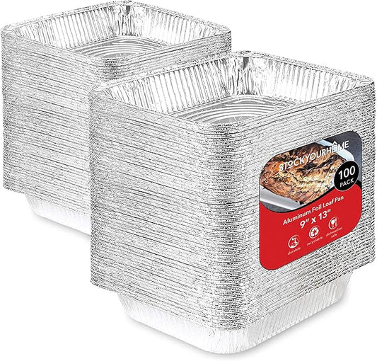 Stock Your Home Aluminum Pans 9x13 Disposable Foil Baking Pans (Pack Of 100) - Half Size Steam Table Deep Pans - Tin Foil Pans Great for Cooking, Heating, Storing, Prepping Food by StockYourHome