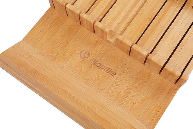 Utoplike In-drawer Knife Block Bamboo Kitchen Knife Drawer Organizer Large, handle Steak knife Holder without Knives, Fit for 16 Knife and 1 Sharpening Steel (Knives & Sharpening Not Included) - Image 8