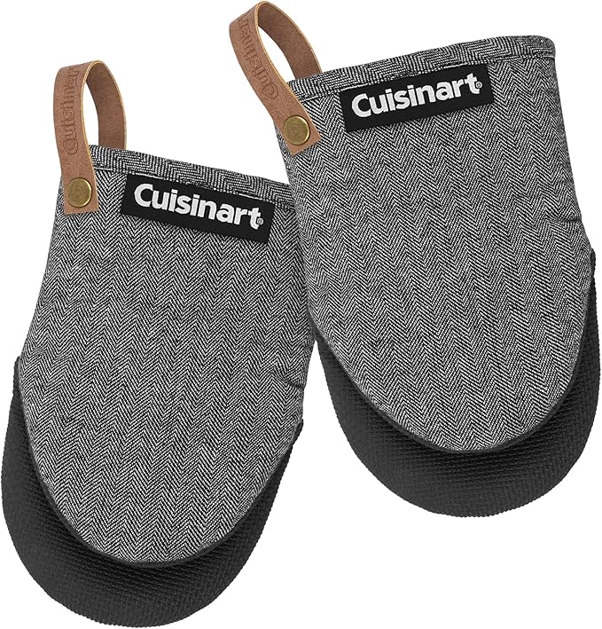 Cuisinart Heritage Mini Oven Mitts – 5.5” x 7” Heat-Resistant Kitchen Mitts for Oven with Non-Slip Neoprene Palm, Cotton Filling, and Faux Leather Loop – Durable Oven Mitt Set for Cooking & Baking by BestBrands