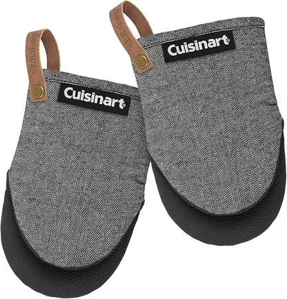Cuisinart Heritage Mini Oven Mitts – 5.5” x 7” Heat-Resistant Kitchen Mitts for Oven with Non-Slip Neoprene Palm, Cotton Filling, and Faux Leather Loop – Durable Oven Mitt Set for Cooking & Baking by BestBrands