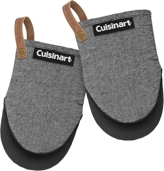 Cuisinart Heritage Mini Oven Mitts – 5.5” x 7” Heat-Resistant Kitchen Mitts for Oven with Non-Slip Neoprene Palm, Cotton Filling, and Faux Leather Loop – Durable Oven Mitt Set for Cooking & Baking by BestBrands