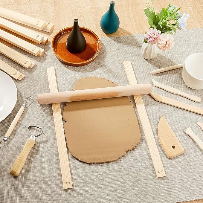 Sasylvia 20 Pcs Pottery Rolling Pin Guides Wood Teaching Rolling Mud Stick Guide Set Polymer Clay Depth Guide Pottery Tools Clay Mudboard Tools (10 Size,Wood Color) - Image 7