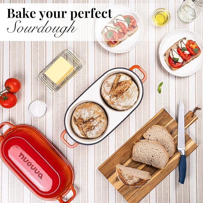 Dutch Oven For Sourdough Bread Baking – Enamelled Cast Iron Bread Loaf Pot – 500°F Oven Safe Non Stick Bread Pot – Double Round Loaf Space, 16.5cm Diameter, Orange, – by Nuovva - Image 7