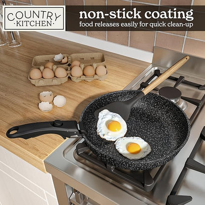Country Kitchen Cookware Set with Removable Handle, Oven & RV Safe Pots and Pans Set, Black, Original - Image 4
