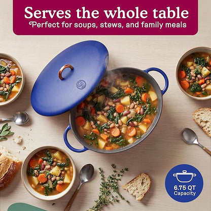 Great Jones Dutchess Cast Iron Dutch Oven Pot With Lid (Blueberry) - Large 6.75 Quart Size, Dual Handles - All Stovetop Safe - 500° Dutch Oven For Bread Baking | Dishwasher Friendly