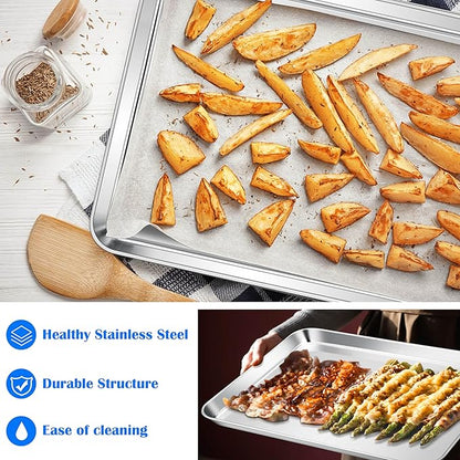 E-far Large Baking Sheets Set of 3, 20”x14” Stainless Steel Cookie Sheet Pans for Oven, Non Toxic Big Metal Baking Tray for Cake Cookies, Healthy & Rust Free, Mirror Finish & Dishwasher Safe - Image 4