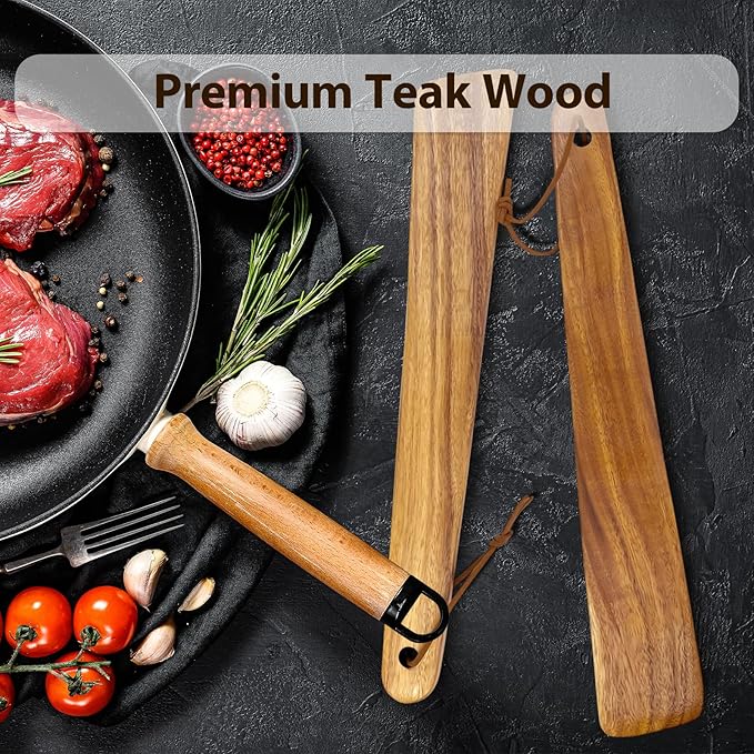 Teak Wood Spatula for Cooking,12.2 Inch Flat Wooden Spatula for Cast Iron,Wood Cooking Utensil,Spatulas Perfect for Flipping,Serving,Scraping,Turning. Set Of 2