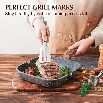 SENSARTE Nonstick Grill Pan for Stove Tops, Versatile Griddle with Pour Spouts, Square Big Cooking Surface, Durable Skillet Indoor & Outdoor Grilling. PFOA Free,12Inch - Image 3