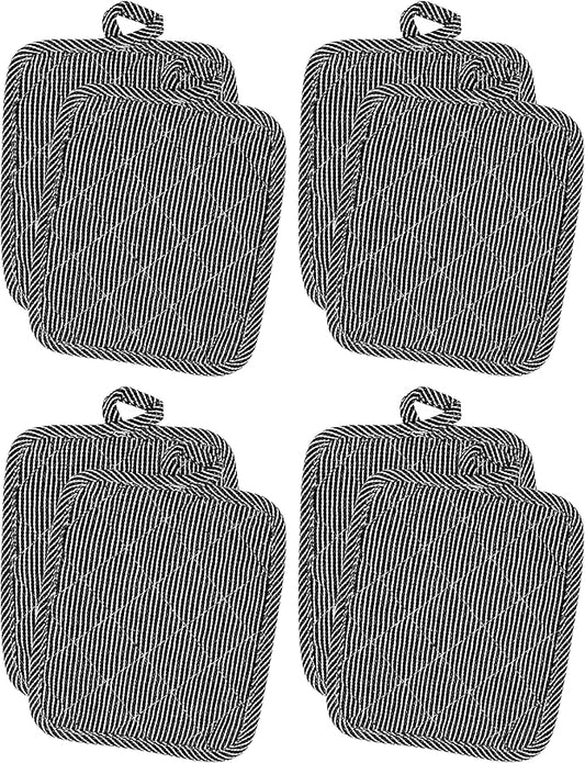 American Linen Pot Holders, Hot Pads, Table Pads for Kitchen and Dining Table, Non Slip Heat Resistant Hot Pot Holder (Black, 8 Pack)