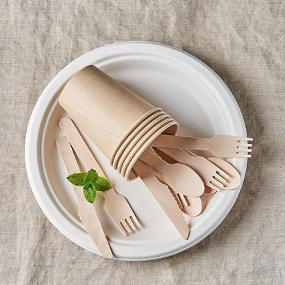 JALUXING 100% Compostable Wooden Cutlery Set - 300 Combo Utensils Disposable Wood Silverware, Eco Friendly, Party Flatware Recyclable Sustainable(Formerly FULING)