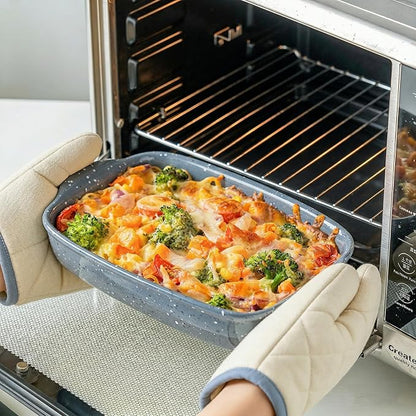 Ceramic Bakeware Dish Set of 3, Rectangular Baking Casserole for Oven,High Heat Resistant,Lasagna Pan Deep with Handles,Handcraft Speckle Series (13.8''/12''/9.6''Grey) - Image 3
