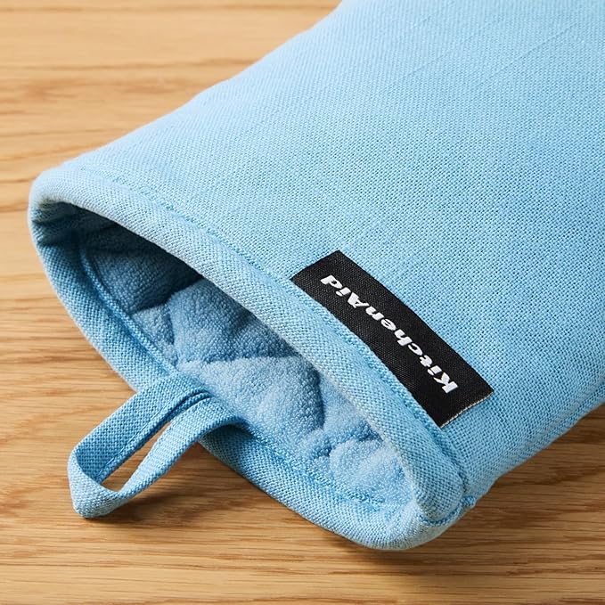 KITCHENAID Gourmet Series Gridlines Mini Oven Mitts 2-Pack Set, Heat Resistant up to 600°F, Soft Silicone Grip, Magnetic Cuff, Blue Velvet, 5.5"x9" - Image 4