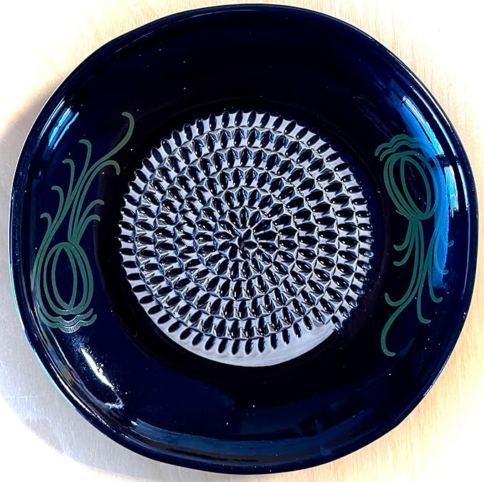 BonCera, All-in-one Premium Ceramic Garlic Grater Plate 4-Piece Set - Black Garlic Design - for Garlic, Ginger, Chocolate, and More! - Comes with 5.25" Plate, Peeler, Brush, and Stand