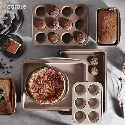 CAROTE 7-Piece Nonstick Stackable Baking Pans Set - Bakeware Sets Including Cookie Sheets for Baking, Muffin Pan, Bread Pan, Cake pan, Loaf Pan, Roasting Pan, Gray & Khaki - Image 7