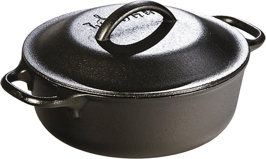 Lodge Cast Iron Dutch Oven - Loop Handle Cooking Vessel - Even Heat Retention - Oven-Safe, Versatile Pot - 2 Quart by Lodge