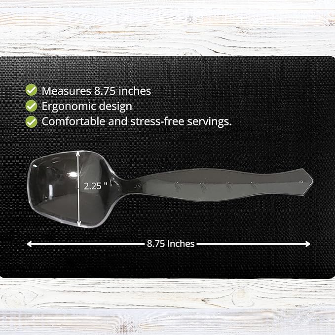 PARTY BARGAINS Disposable Clear Plastic Serving Spoons 8.75″ – Heavy-Duty Clear Plastic Spoons for Parties, Catering, Weddings, Events – 12 Count