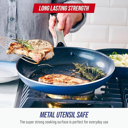 Blue Diamond 10" Nonstick Frying Pan Skillet, Diamond Infused PFAS & PTFE-Free Ceramic Pot, Dishwasher & Oven Safe, Stay Cool Handle, Durable Non Toxic Metal Utensil Safe, Egg & Omelet Pan, Blue - Image 5