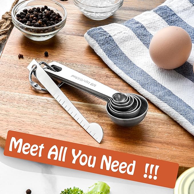 Stainless Steel Measuring Spoons Set, 7 Pieces Kitchen Measuring Sets Gadgets tool,For Cooking & Baking,Measure Dry & Wet Ingredients And Liquid (Spoons) - Image 6