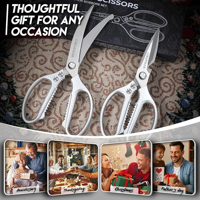 TIJERAS Kitchen Scissors Set Silver - Stainless Steel Kitchen Shears, Sharp Meat Scissors Dishwasher Safe, Heavy Duty Poultry Shears, Japanese Cooking Scissor for Food, Chicken, Gifts for Women - Image 2