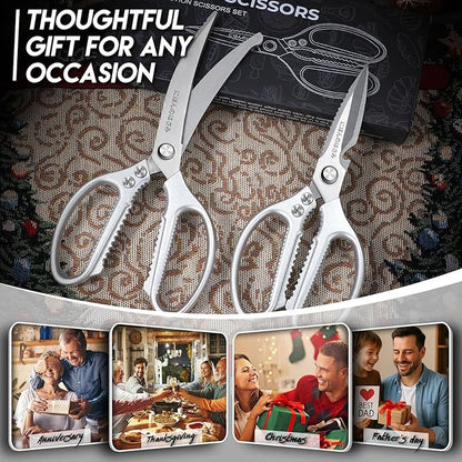 TIJERAS Kitchen Scissors Set Silver - Stainless Steel Kitchen Shears, Sharp Meat Scissors Dishwasher Safe, Heavy Duty Poultry Shears, Japanese Cooking Scissor for Food, Chicken, Gifts for Women - Image 2