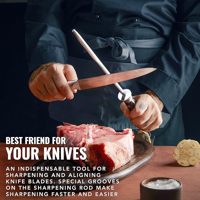 Cutluxe Honing Rod, Professional Knife Sharpener Rod – 10" Honing Steel – Ergonomic Handle Design, Grilling Gifts for Men – Artisan Series - Image 6