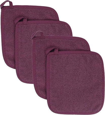 RITZ Terry Potholder & Hot Pad: Unparalleled Heat Resistant, Durable 100% Cotton – Ergonomically Designed for Optimal Grip – Easy-Care Machine Washable – 4-Pack, Beet by Ritz+Foodservice