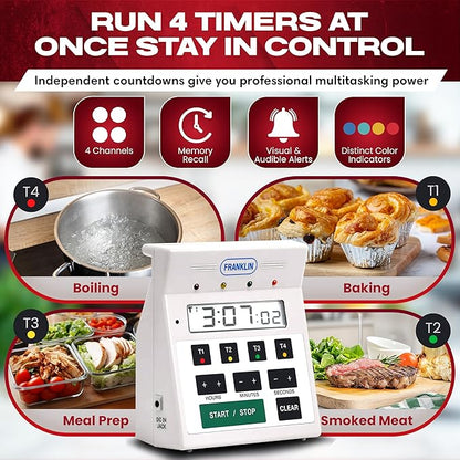 FMP Digital 4 Channel Commercial Kitchen Timer - Battery Operated Digital Countdown Timer for Kitchen, Cooking, Restaurant, Classroom – Water Resistant - 7-Inch, White - 151-7500 by FryOilSaver Co - Image 2
