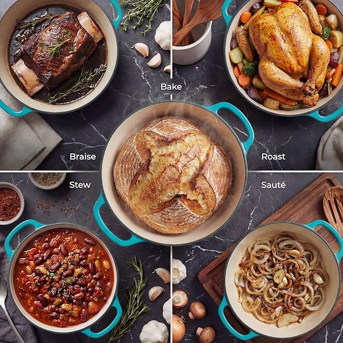 Zulay Kitchen 6 Quart Enameled Cast Iron Dutch Oven Pot with Lid – Premium Durability & Oven Safe up to 500°F – Heavy Duty Cookware Perfect for Bread Baking, Stews, Braising & Roasting - Light Blue - Image 3