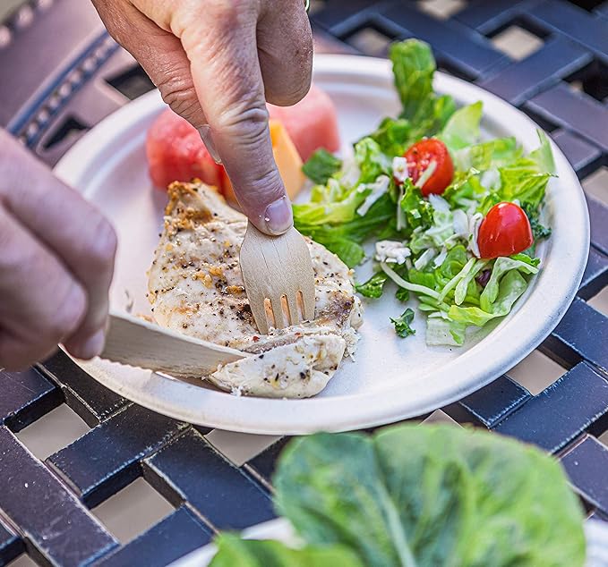 Disposable Wooden Cutlery Set - 100% Home Compostable - 100 Forks 6.5", Bamboo Utensils Alternative, Eco-Friendly, Organic, Sustainable and Carbon Neutral Certified - Image 7
