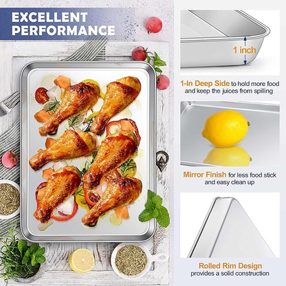 16 Inch Baking Sheet Pan with Rack Set, Joyfair Stainless Steel Toaster Oven Pans Tray & Cooling Racks for Cookie/Jelly Roll/Bacon/Meat, Commercial Metal & Rust-free, Dishwasher Safe - Image 3